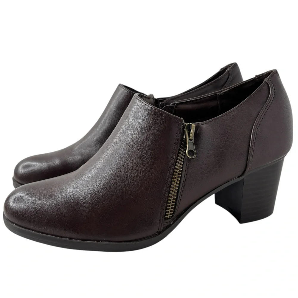 Wear Ever Brown Vegan Block Heel Ankle Boots Womens Size 8.5 Booties Shooties